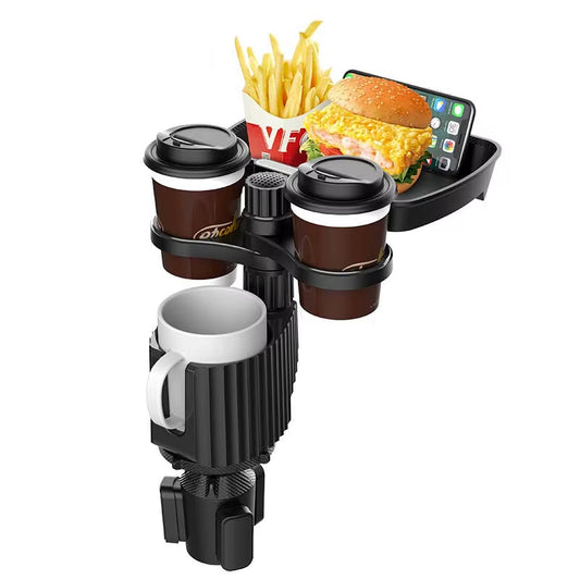 4 in 1 Car Cup Holder Extension Food Tray 360-Degree Rotation Center Console Snacks Tray Drink Holder 3Kg Load-Bearing