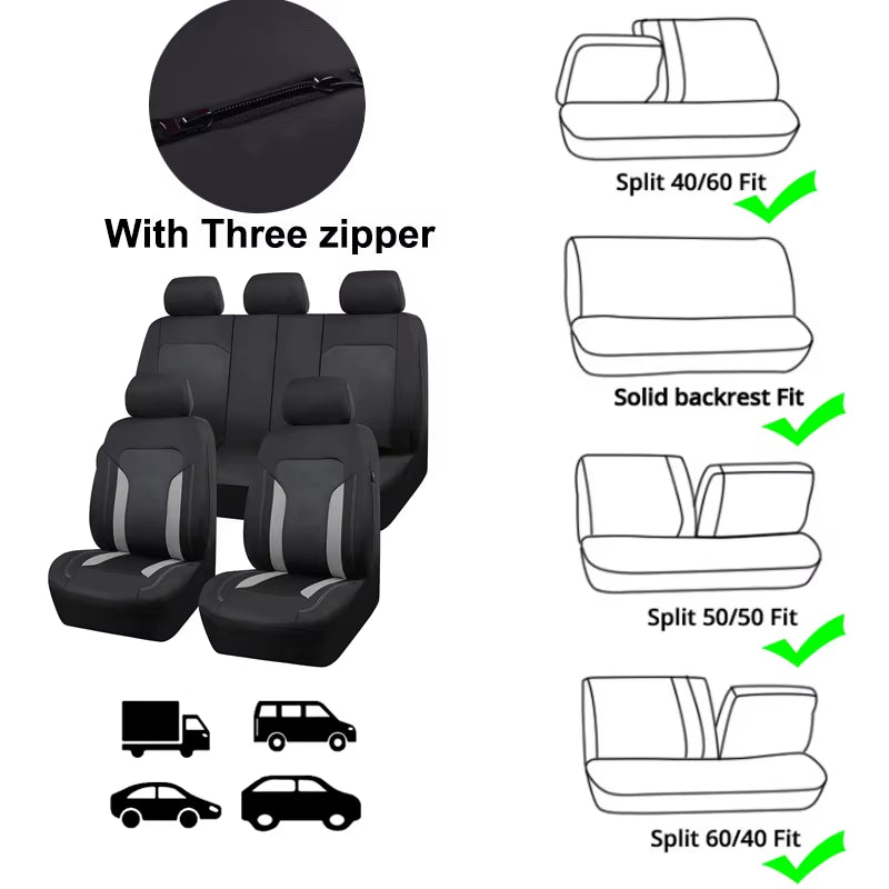 Universal Gray Mesh Seat Covers for Car with 3 Zipper Rear Seat Split Airbag Compatible Fit for Most Car SUV Truck VAN