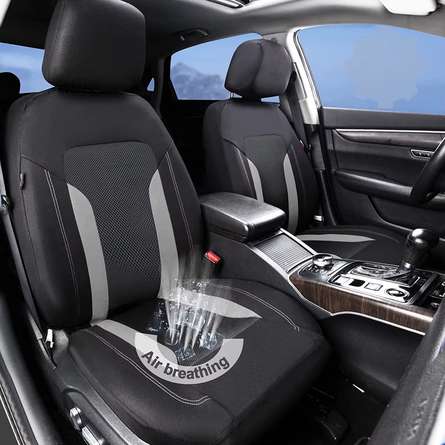 Universal Gray Mesh Seat Covers for Car with 3 Zipper Rear Seat Split Airbag Compatible Fit for Most Car SUV Truck VAN