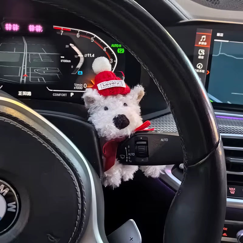 Car Puppy Plush Doll Clutch Decor Car Wiper Turn Signal Switch Decoration Kawaii Dog Car Wiper Doll Car Interior Accessories