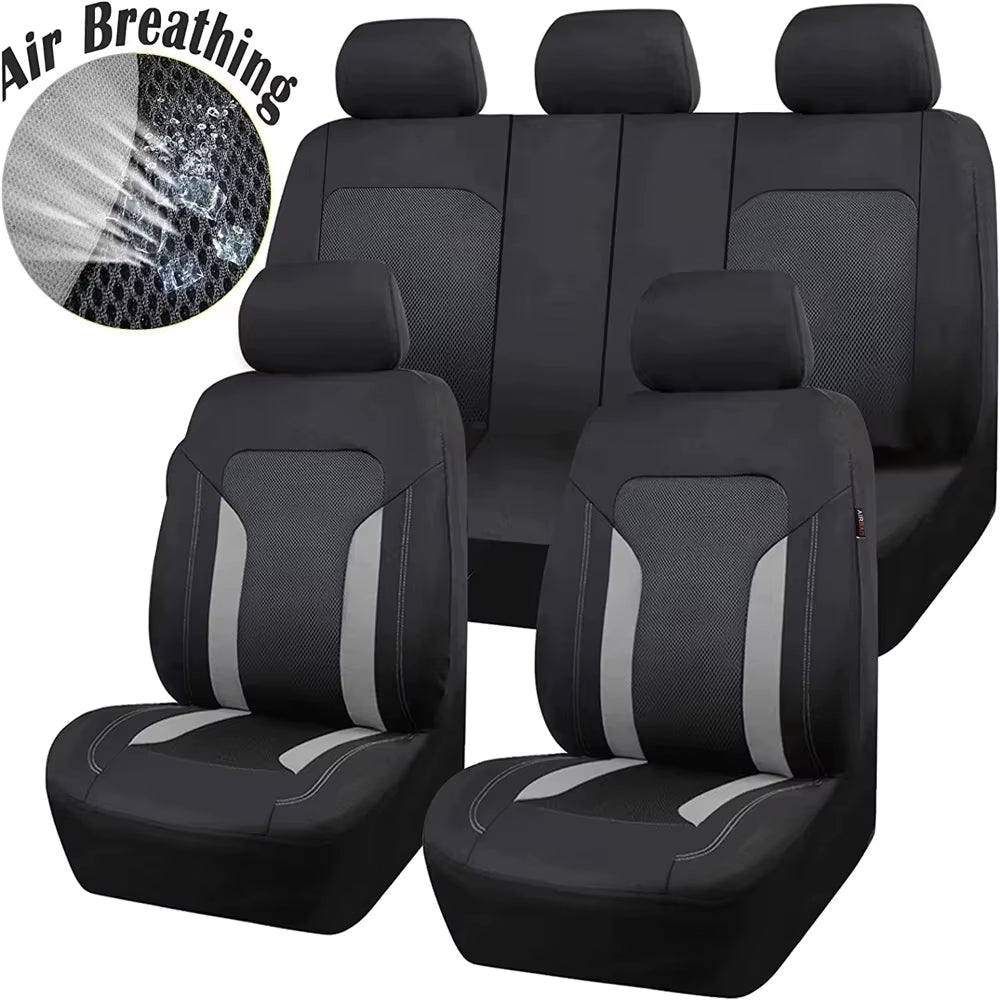 Universal Gray Mesh Seat Covers for Car with 3 Zipper Rear Seat Split Airbag Compatible Fit for Most Car SUV Truck VAN