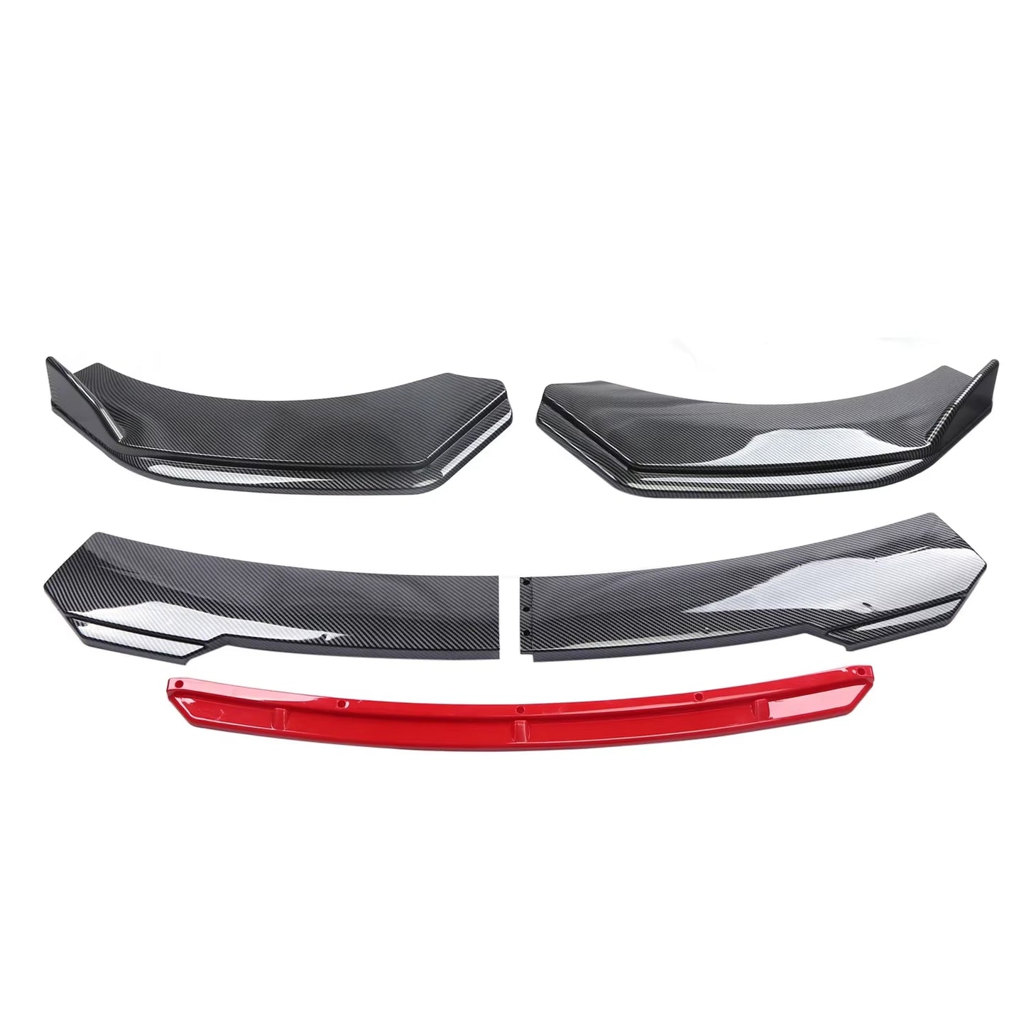 Sharp Gloss Black Red Tongue Front Bumper Lip Chin Spoiler Splitter Diffuser Body Kit Trim Air Dam Protector Universal Most Car