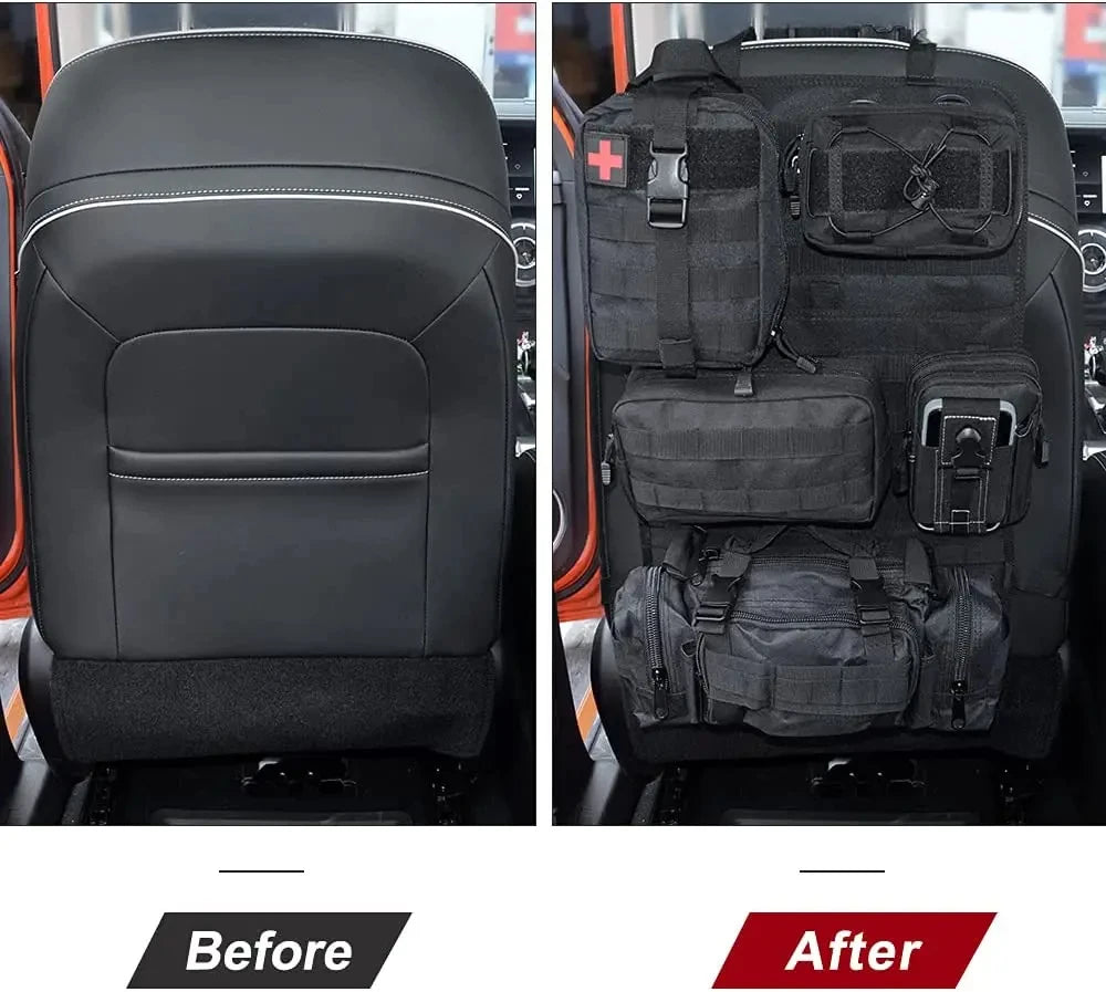 Car Rear Seat Tactical Storage Bag with 5 Molle Pouch Vehicle Molle Panel Organizer,,Hanging Bag Universal Fits for All Vehicel