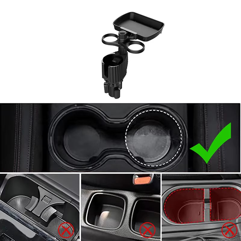 4 in 1 Car Cup Holder Extension Food Tray 360-Degree Rotation Center Console Snacks Tray Drink Holder 3Kg Load-Bearing