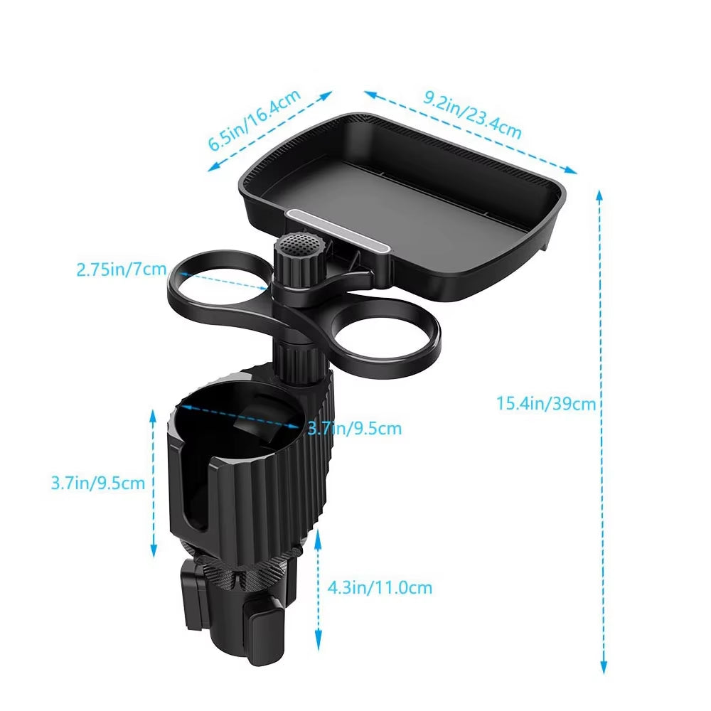 4 in 1 Car Cup Holder Extension Food Tray 360-Degree Rotation Center Console Snacks Tray Drink Holder 3Kg Load-Bearing