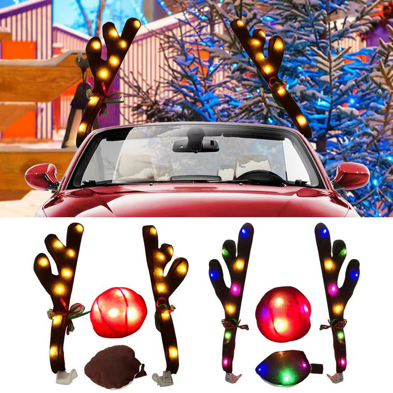 LED Glowing Antlers Christmas Car Decoration Car Truck Costume Reindeer Deer Antlers for Truck SUV Elk Vehicle Decor Accessories