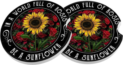 Car Coasters 2 Pack, Small 2.56" Stone Car Cupholder Absorbent Coaster Set for Women Men Drink Cup Holder Coasters (USA Flag)