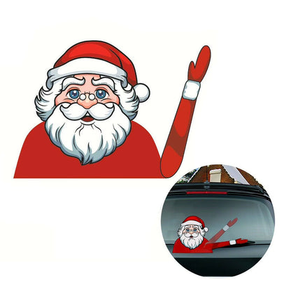 Car Window Wiper Sticker Xmas Santa Claus Cartoon Rear Windshield Window Waving Stickers Decals Car Christmas Accessories