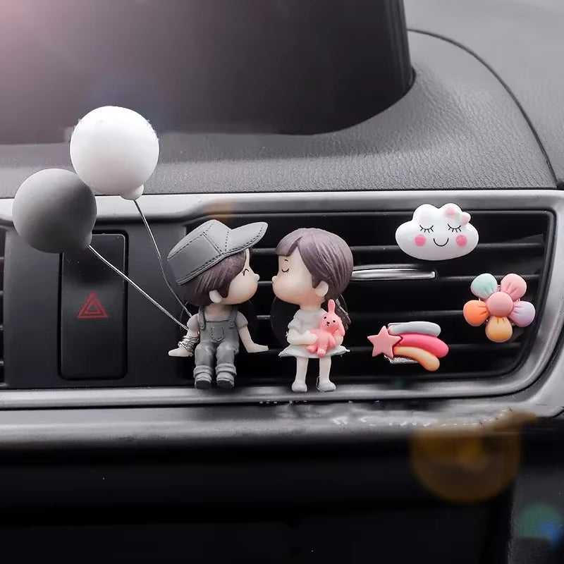 New Car Decoration Cute Cartoon Balloon Couples Action Figure Figurines Auto Interior Accessories for Christmas Girls Gifts