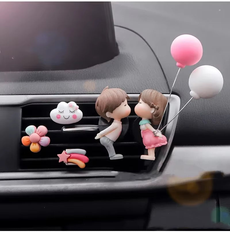 New Car Decoration Cute Cartoon Balloon Couples Action Figure Figurines Auto Interior Accessories for Christmas Girls Gifts