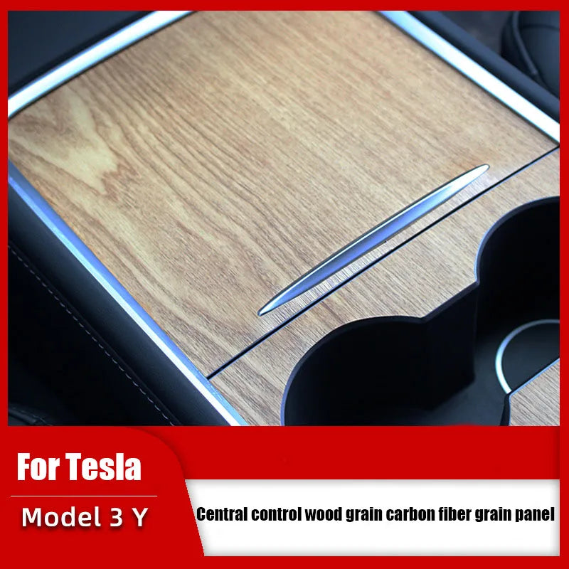 For Tesla Model 3 Y 2021-2023 Center Console Panel Sticker Wood Grain Film Carbon Central Control Cover Car Interior Accessories