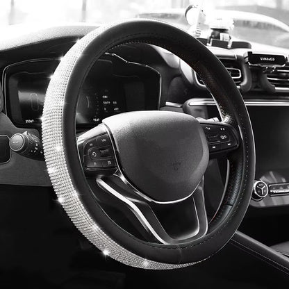 2022 Bling Bling Diamond Rhinestones Crystal Car Steering Wheel Cover PU Leather Auto Accessories Case Car Styling