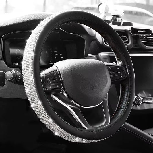 2022 Bling Bling Diamond Rhinestones Crystal Car Steering Wheel Cover PU Leather Auto Accessories Case Car Styling