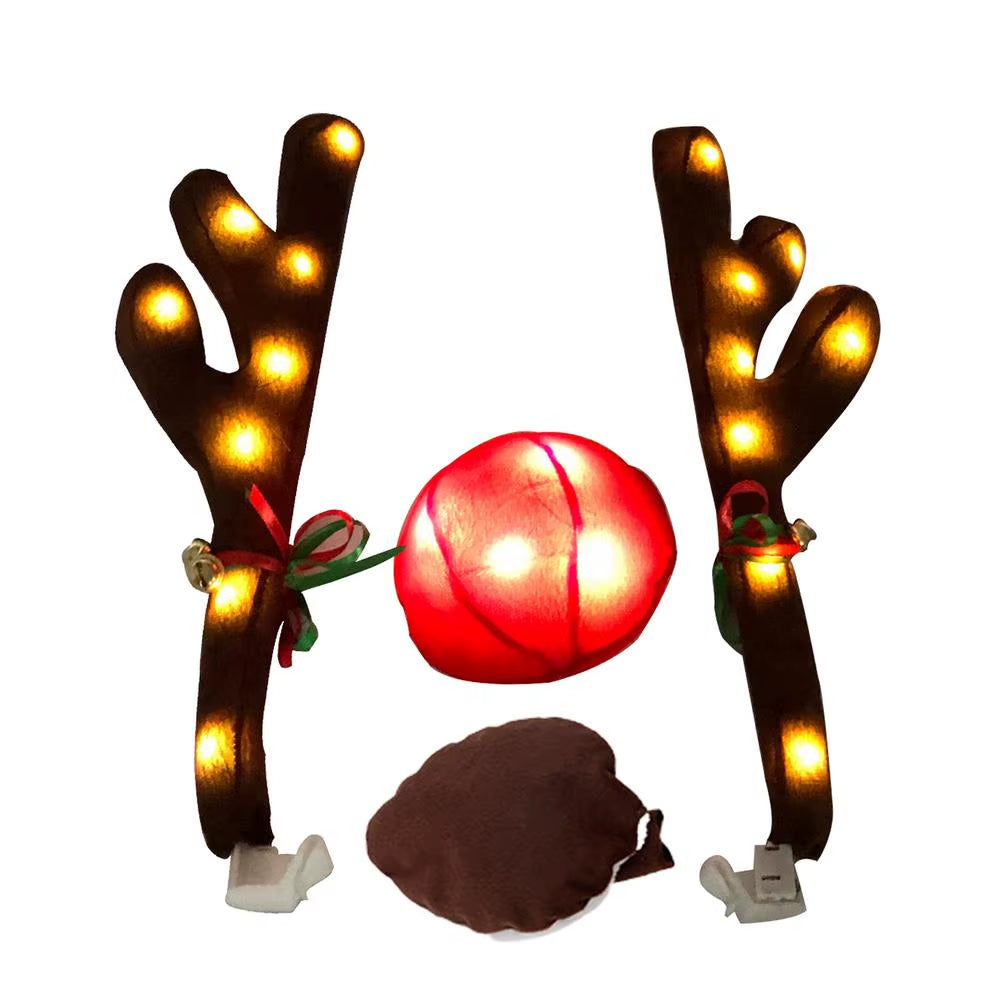 LED Glowing Antlers Christmas Car Decoration Car Truck Costume Reindeer Deer Antlers for Truck SUV Elk Vehicle Decor Accessories