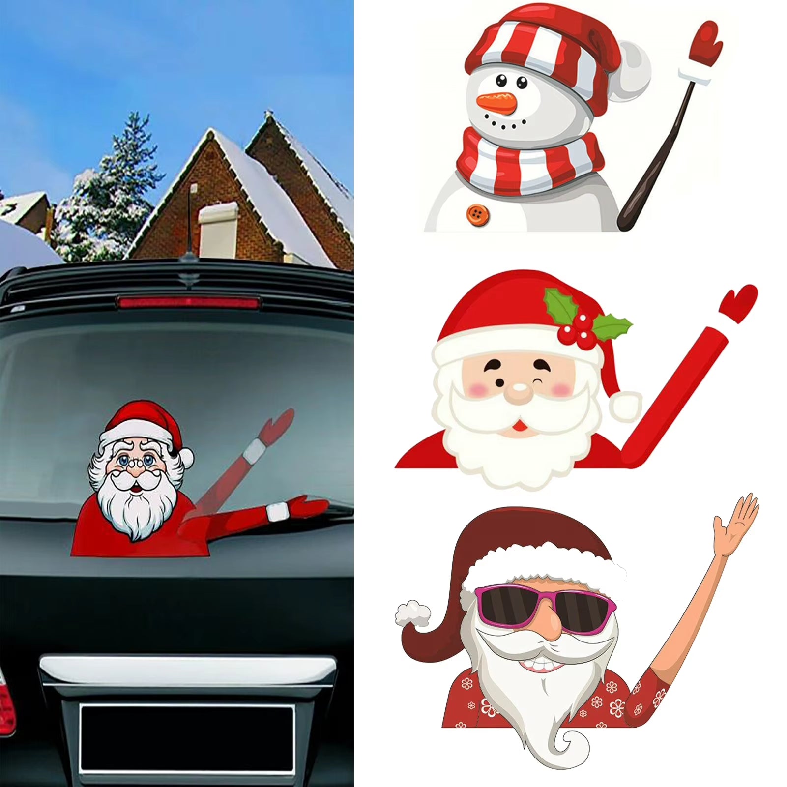 Car Window Wiper Sticker Xmas Santa Claus Cartoon Rear Windshield Window Waving Stickers Decals Car Christmas Accessories