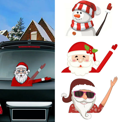 Car Window Wiper Sticker Xmas Santa Claus Cartoon Rear Windshield Window Waving Stickers Decals Car Christmas Accessories