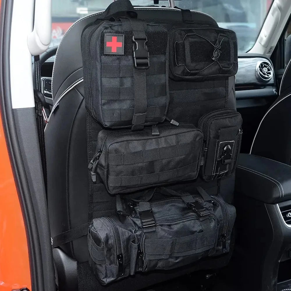 Car Rear Seat Tactical Storage Bag with 5 Molle Pouch Vehicle Molle Panel Organizer,,Hanging Bag Universal Fits for All Vehicel