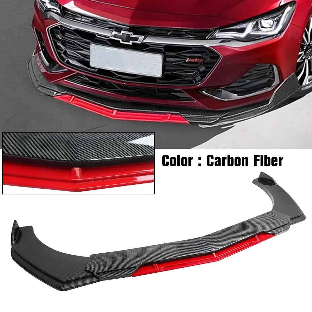 Sharp Gloss Black Red Tongue Front Bumper Lip Chin Spoiler Splitter Diffuser Body Kit Trim Air Dam Protector Universal Most Car