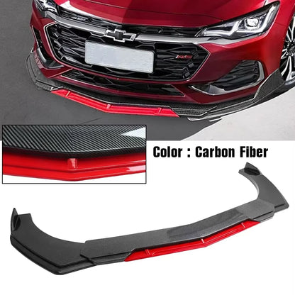 Sharp Gloss Black Red Tongue Front Bumper Lip Chin Spoiler Splitter Diffuser Body Kit Trim Air Dam Protector Universal Most Car
