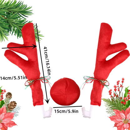 Christmas Antlers Car Set Christmas Car Decoration Antlers Car Christmas Gift Set Car Accessories Decorative Hangings