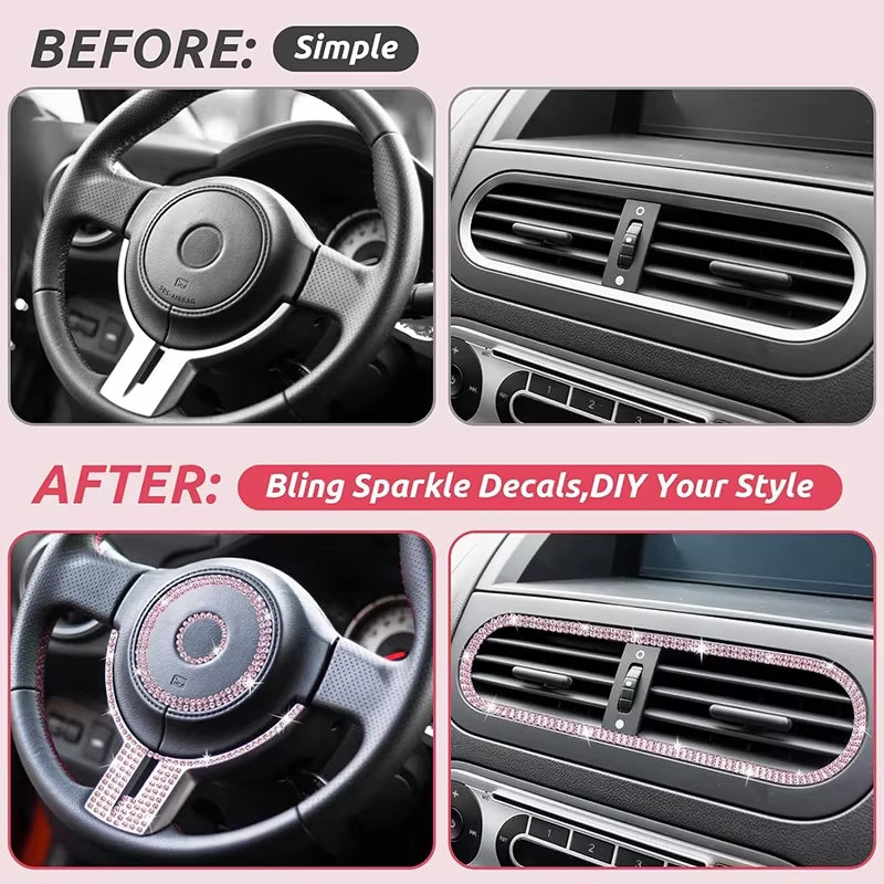 Pink Bling Car Trim Self-Adhesive 16.4Ft Rhinestone Car Interior Accessories for Women Car Crystal Door Stickers Car Dashboard D