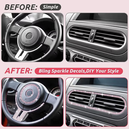 Pink Bling Car Trim Self-Adhesive 16.4Ft Rhinestone Car Interior Accessories for Women Car Crystal Door Stickers Car Dashboard D