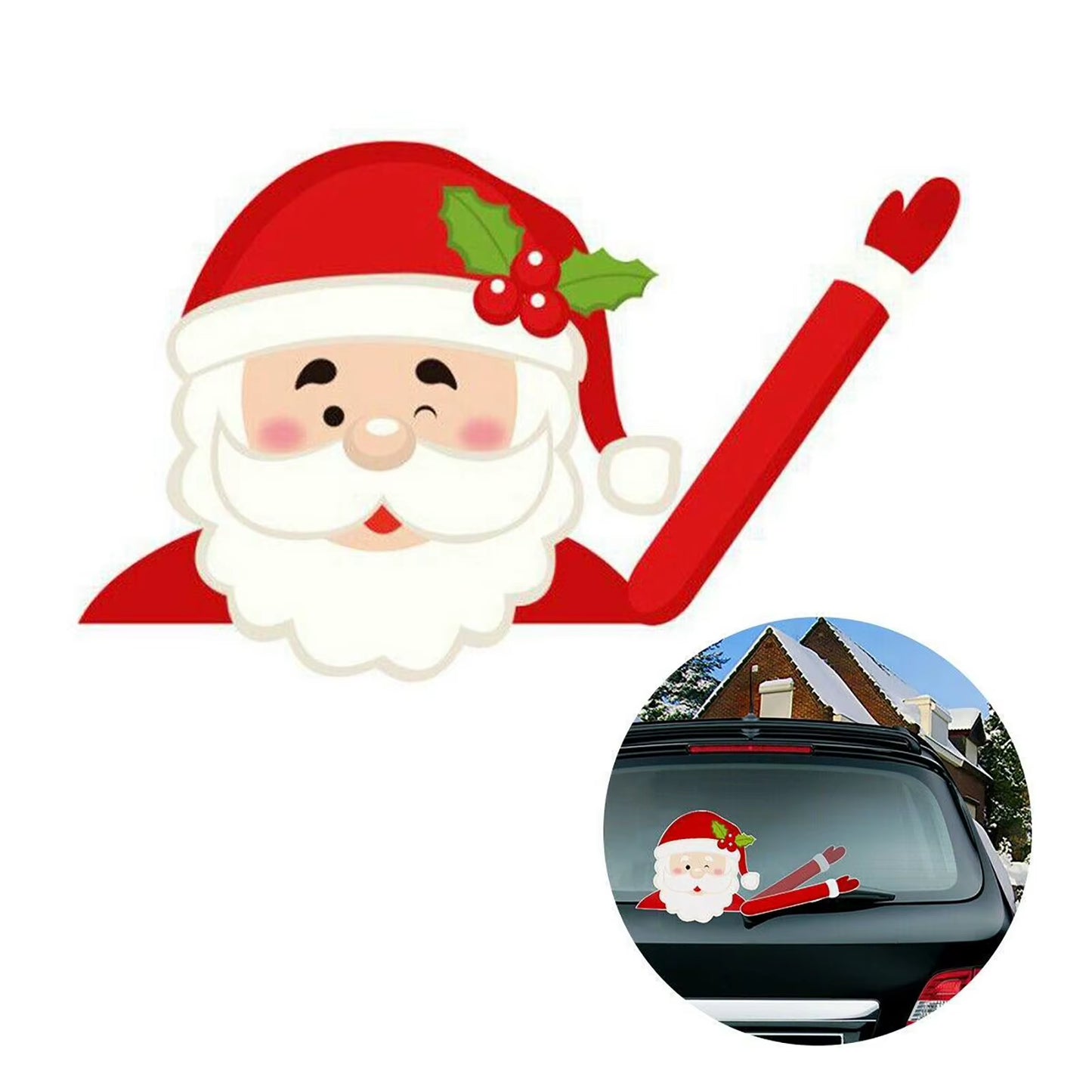 Car Window Wiper Sticker Xmas Santa Claus Cartoon Rear Windshield Window Waving Stickers Decals Car Christmas Accessories