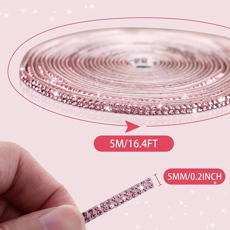 Pink Bling Car Trim Self-Adhesive 16.4Ft Rhinestone Car Interior Accessories for Women Car Crystal Door Stickers Car Dashboard D