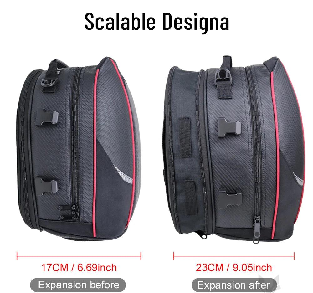 Motorcycle Tail Bag Black Motorbike Waterproof Tail Travel Rider Luggage Rear Back Seat Bag Large Capacity Saddle Bag