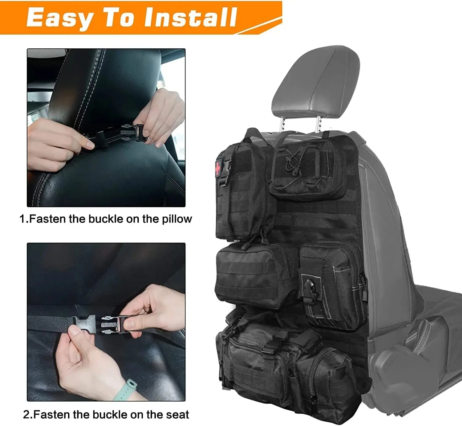 Car Rear Seat Tactical Storage Bag with 5 Molle Pouch Vehicle Molle Panel Organizer,,Hanging Bag Universal Fits for All Vehicel