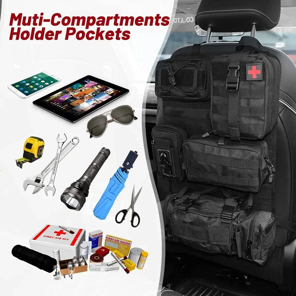 Car Rear Seat Tactical Storage Bag with 5 Molle Pouch Vehicle Molle Panel Organizer,,Hanging Bag Universal Fits for All Vehicel