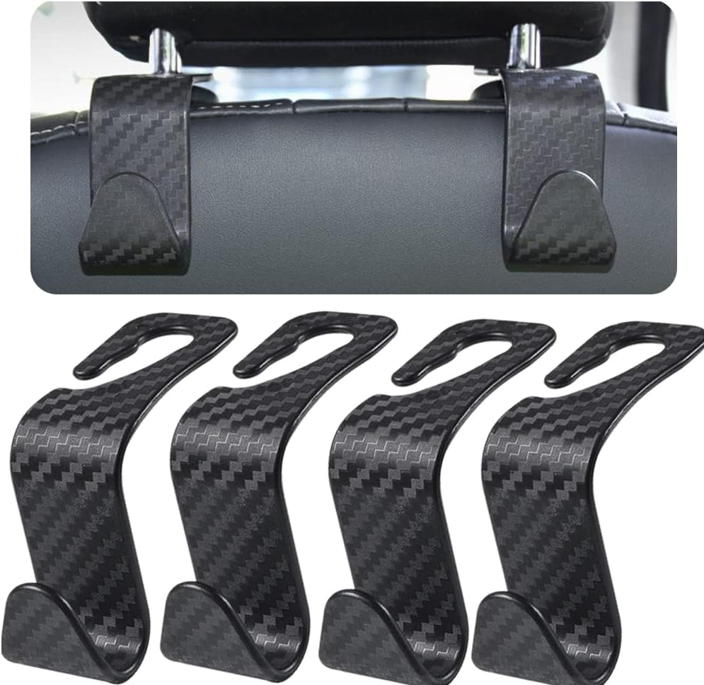 Car Headrest Hook for Purses and Bags 4 Packs, Back Seat Headrest Hanger,Universal Vehicle Storage Organizer(Carbon Fiber,4Pcs)