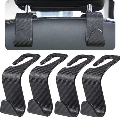 Car Headrest Hook for Purses and Bags 4 Packs, Back Seat Headrest Hanger,Universal Vehicle Storage Organizer(Carbon Fiber,4Pcs)