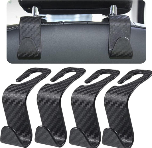Car Headrest Hook for Purses and Bags 4 Packs, Back Seat Headrest Hanger,Universal Vehicle Storage Organizer(Carbon Fiber,4Pcs)