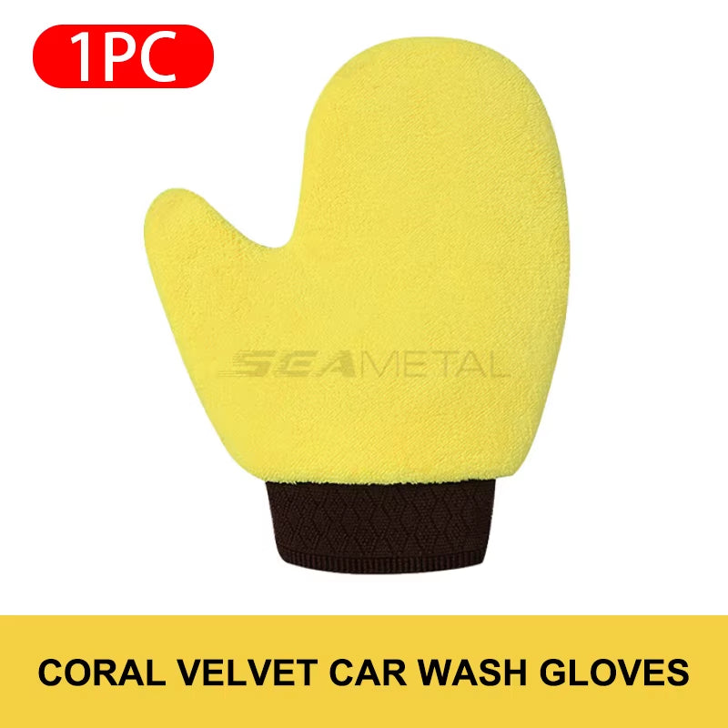 SEAMETAL Car Wash Glove Double-Faced Coral Fleece Auto Cleaning Mitt Gloves Car Window Door Glass Paint Cleaner Care Products
