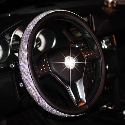 2022 Bling Bling Diamond Rhinestones Crystal Car Steering Wheel Cover PU Leather Auto Accessories Case Car Styling
