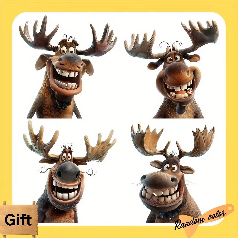 4PCS Cartoon Moose Car Stickers for Auto Window Bumper Side Body Trunk Waterproof Vinyl Decals Durable Christmas Decoration
