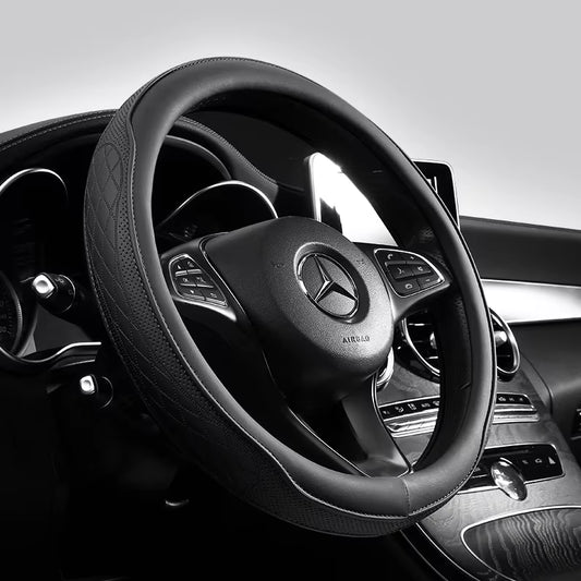 Napa Leather Perforated Patchwork Car Steering Wheel Cover, Non-Slip, Breathable, Universal 15 Inch (Approx. 38.1Cm)