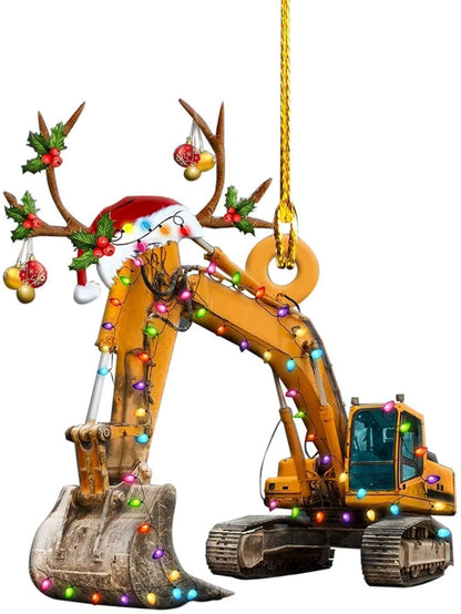 Truck Excavator Fire Truck Jeep Shape Hanging Decoration 2D Vivid Pattern Car Themed Acrylic Flat Pendant for Auto Interior