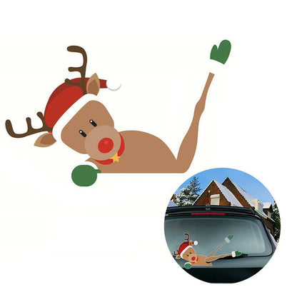 Car Window Wiper Sticker Xmas Santa Claus Cartoon Rear Windshield Window Waving Stickers Decals Car Christmas Accessories
