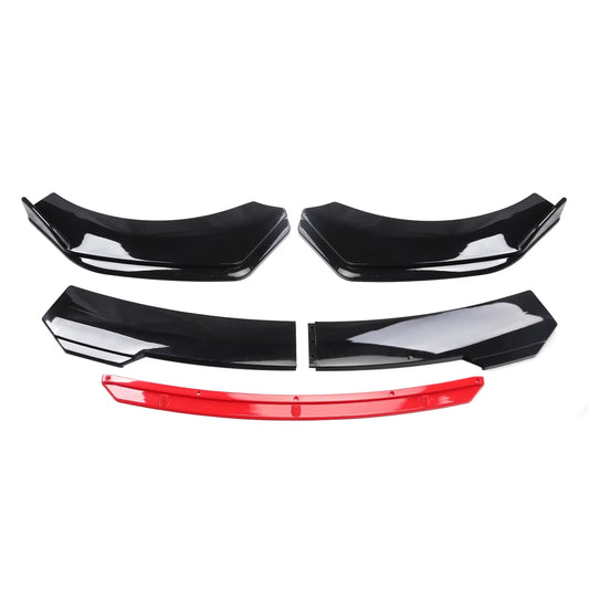 Sharp Gloss Black Red Tongue Front Bumper Lip Chin Spoiler Splitter Diffuser Body Kit Trim Air Dam Protector Universal Most Car