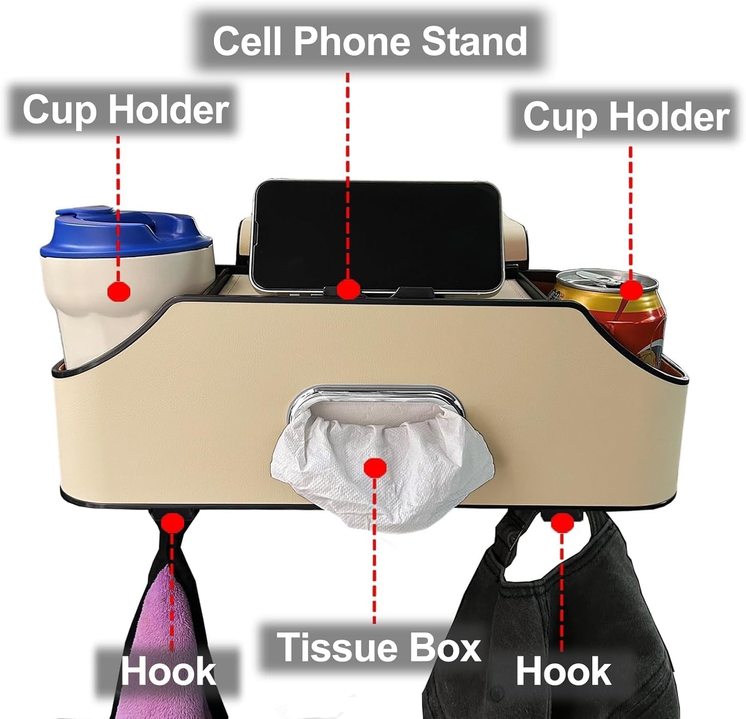 Car Storage Bag, Large Capacity Car Backseat Organizer,Ease of Use,Universal Car Organizer Back Seat,Car Storage Box,Compatible with Most Vehicles,Car Accessories (Beige), 91256