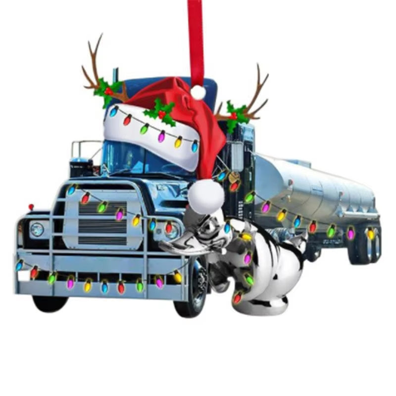 Truck Excavator Fire Truck Jeep Shape Hanging Decoration 2D Vivid Pattern Car Themed Acrylic Flat Pendant for Auto Interior