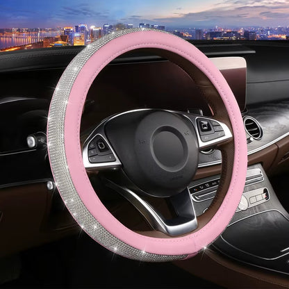2022 Bling Bling Diamond Rhinestones Crystal Car Steering Wheel Cover PU Leather Auto Accessories Case Car Styling