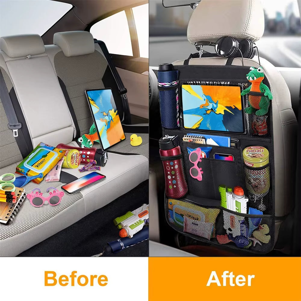 Car Backseat Organizer with Touch Screen Tablet Holder Auto Storage Pockets Cover Car Seat Back Protectors for Trip Kids Travel