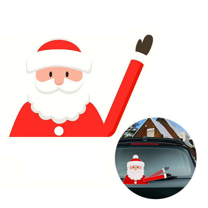 Car Window Wiper Sticker Xmas Santa Claus Cartoon Rear Windshield Window Waving Stickers Decals Car Christmas Accessories