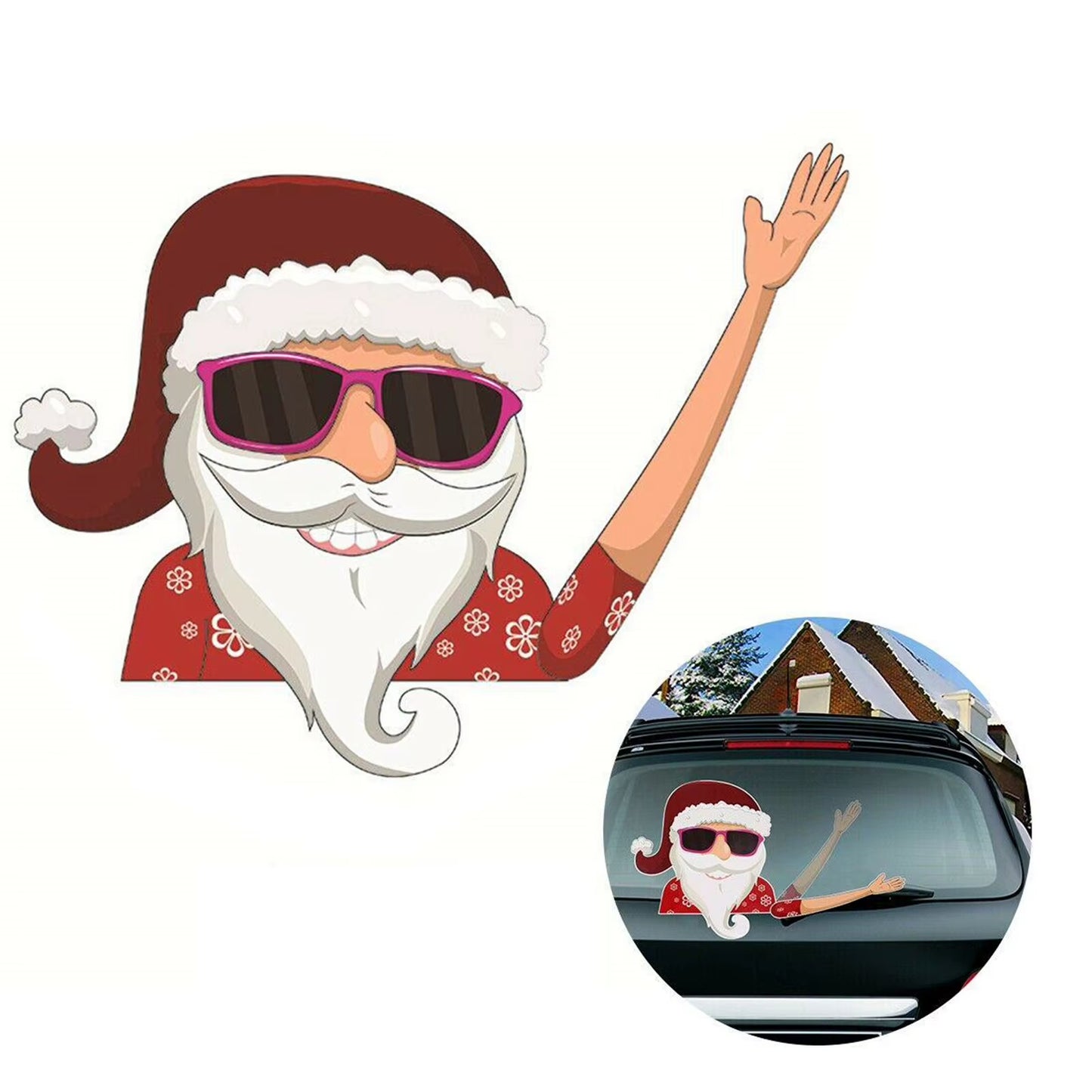 Car Window Wiper Sticker Xmas Santa Claus Cartoon Rear Windshield Window Waving Stickers Decals Car Christmas Accessories