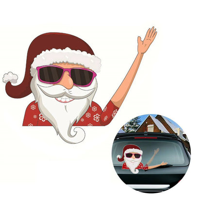Car Window Wiper Sticker Xmas Santa Claus Cartoon Rear Windshield Window Waving Stickers Decals Car Christmas Accessories