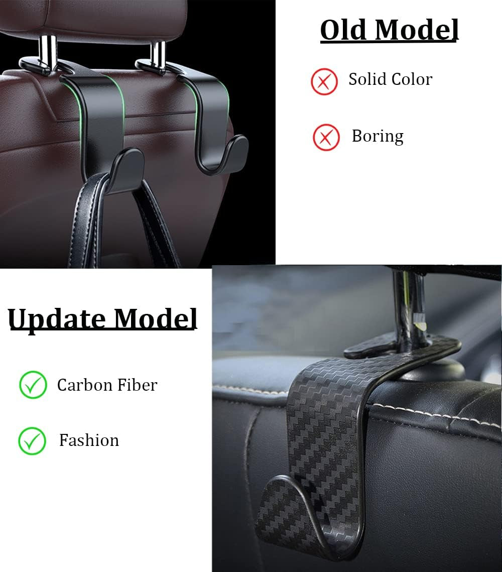 Car Headrest Hook for Purses and Bags 4 Packs, Back Seat Headrest Hanger,Universal Vehicle Storage Organizer(Carbon Fiber,4Pcs)
