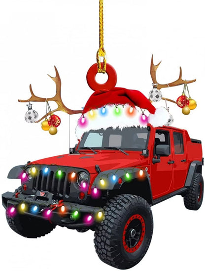 Truck Excavator Fire Truck Jeep Shape Hanging Decoration 2D Vivid Pattern Car Themed Acrylic Flat Pendant for Auto Interior